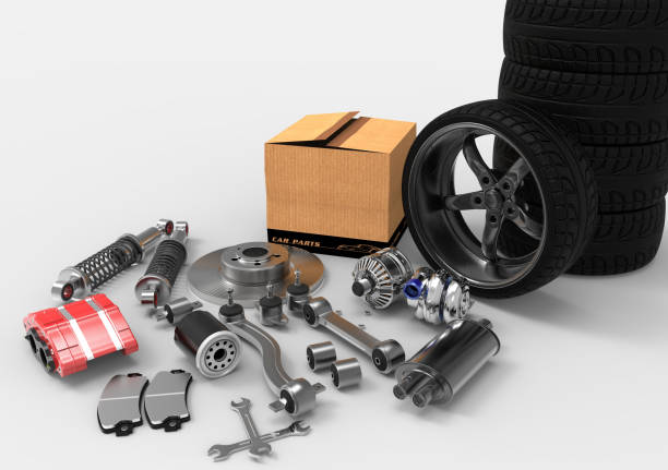 istock Car parts on background. Car parts box. 3D rendering. 667028290
