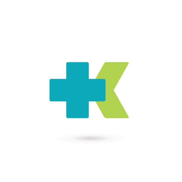 ilustrações de stock, clip art, desenhos animados e ícones de letter k with cross or plus icon - medical cross