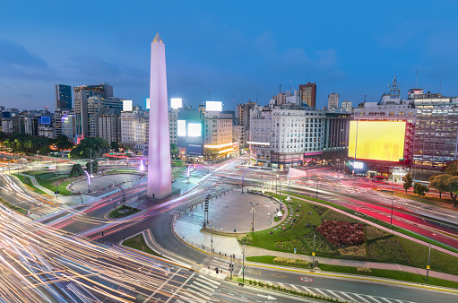 Plaza de la Republica in the centre of Buenos Aires with the Obelisco, one of the main symbols of the capital of Argentina