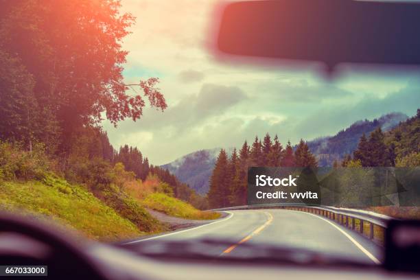 View From Windscreen Driving A Car On Mountain Road Nature Norway Stock Photo - Download Image Now