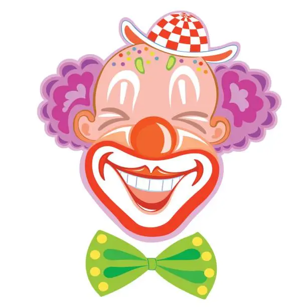 Vector illustration of Laughing clown with purple hair.