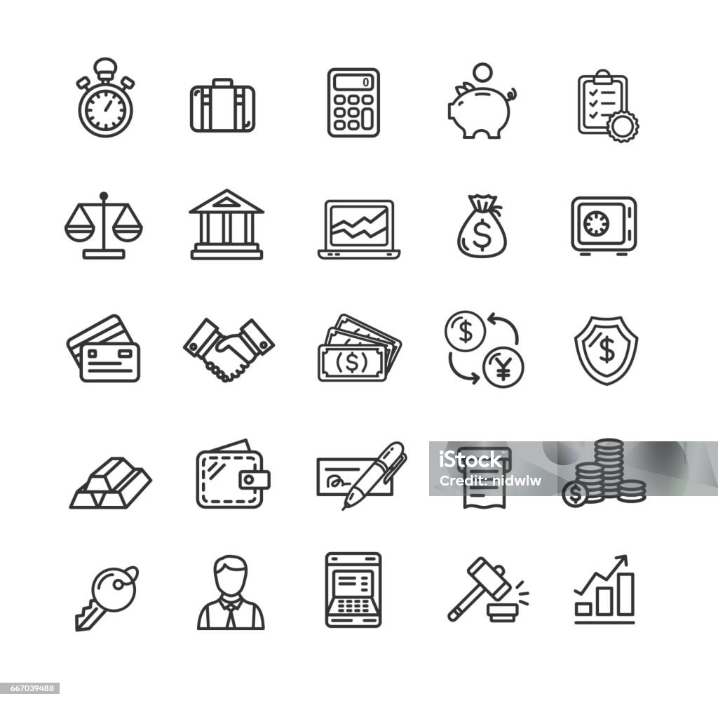 Banking and Accounting Icon Black Thin Line Set. Vector Banking and Accounting Icon Black Thin Line Set for Commerce and Business. Vector illustration Icon Symbol stock vector
