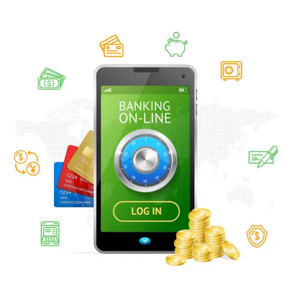 Vector illustration of Banking Online Concept Mobile Phone App. Vector