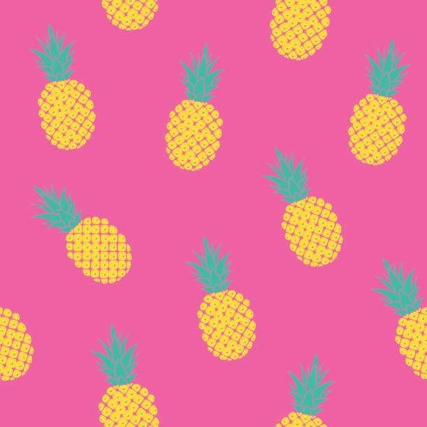 bright tropical pattern with pineapples vector seamless pattern with pineapples on pink background, bright summer pattern harmonia stock illustrations