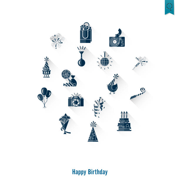 illustrations, cliparts, dessins animés et icônes de joyeux anniversaire icônes ensemble - party hat silhouette symbol computer icon