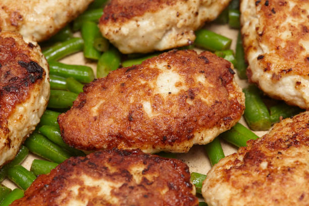 istock Meat rissoles or cutlets in frying pan, cooking process 667049694