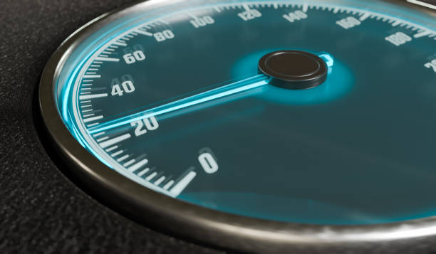 istock 3D rendered illustration of illuminated speedometer in car interior. 667050056