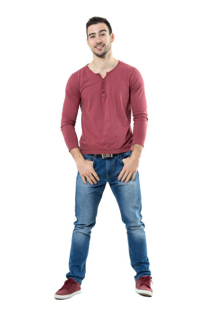 istock Cool funny stylish smiling casual man with raised eyebrows looking at camera 667050282