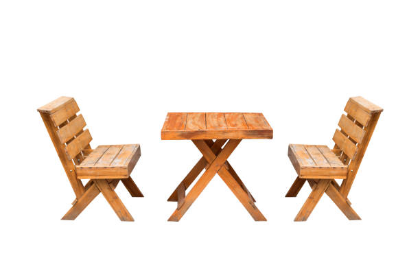 istock Wooden table and chairs isolated on white background 667056880