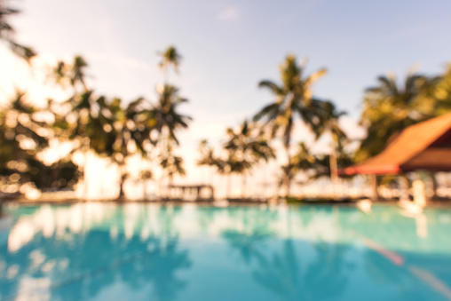 Tropical swimming pool defocused abstract background