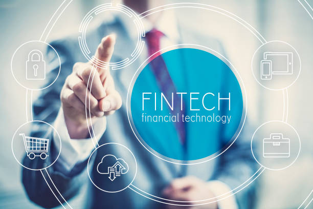 Fintech concept financial technology future business Future of financial technology concept businessman selecting fintech word financial technology stock pictures, royalty-free photos & images