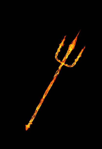 burning devils trident fork abstract fire stock photo