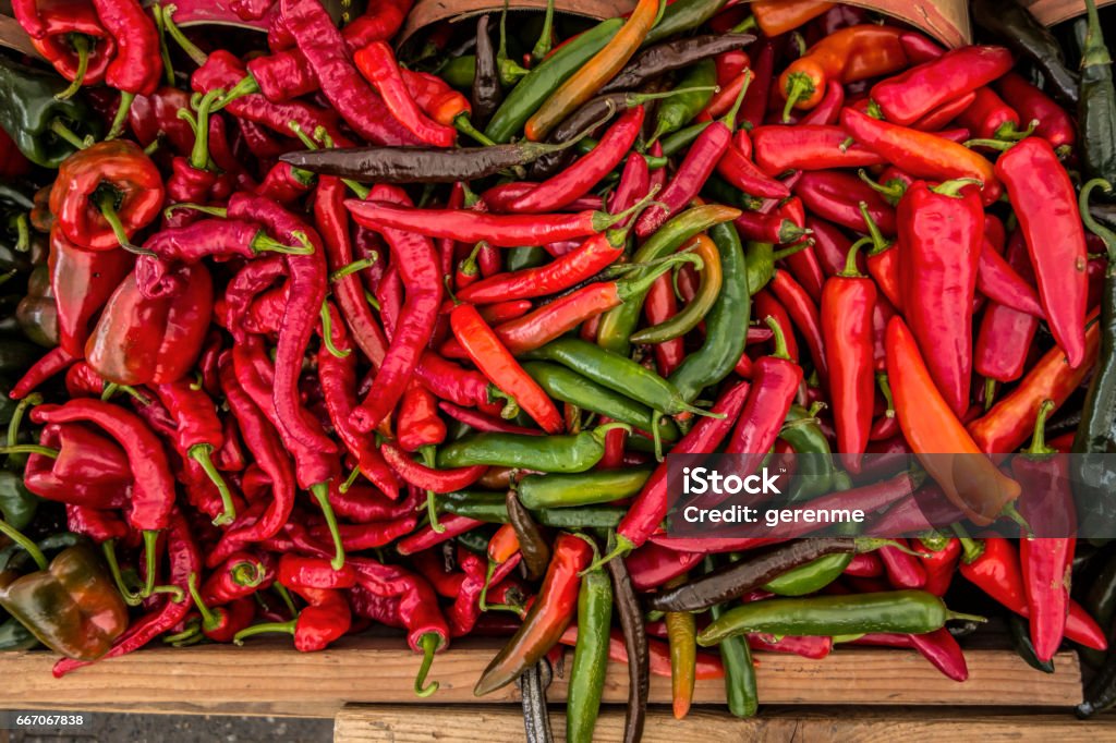 red pepper red peppers in farmer’s market Pepper - Vegetable Stock Photo