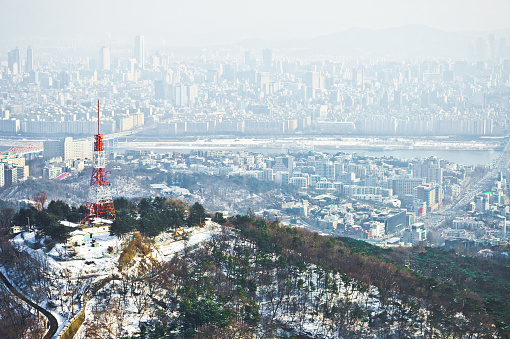 Seoul scenery from the top of Seoul Tower in winter season