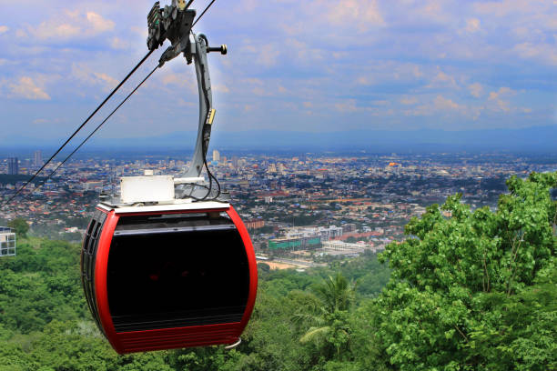 istock Air transport cable car on high . 667079024