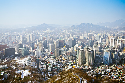 Seoul scenery from the top of Seoul Tower in winter season