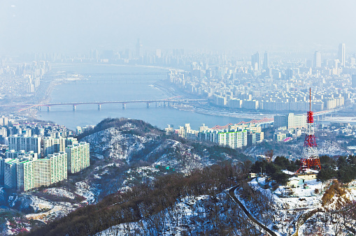 Seoul scenery from the top of Seoul Tower in winter season