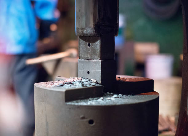 istock Industrial electric press in blacksmith's house. 667099352