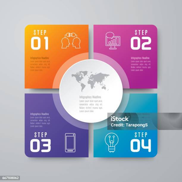 Infographics Design Vector And Business Icons Stock Illustration - Download Image Now - Number 4, Infographic, Square - Composition