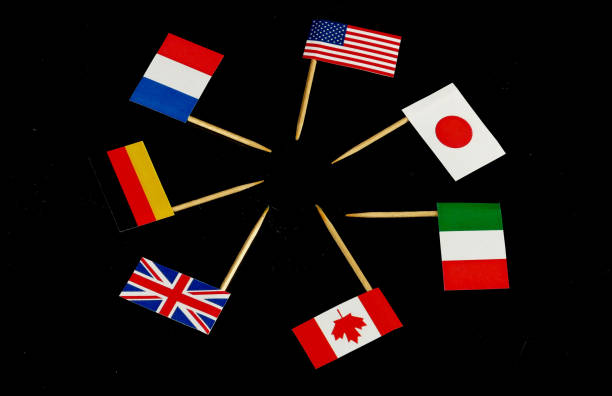 istock Flags of G7 isolated on black background 667114302