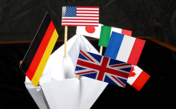 istock Flags of G7 isolated on black background 667114430