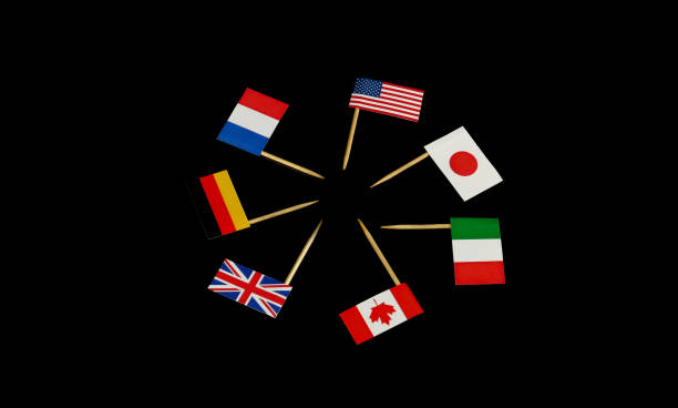 istock Flags of G7 isolated on black background 667114456
