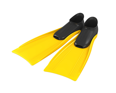 Yellow Flippers isolated on white background. 3D render