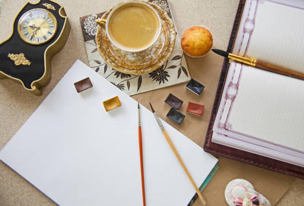 istock Breakfast coffee and drawing watercolor 667123976