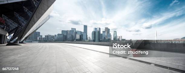 Empty Floor With Modern Cityscape And Skyline Stock Photo - Download Image Now - City Street, Urban Skyline, Architecture