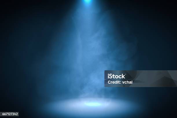 3d Rendered Illustration Of Blue Spotlight Background With Smoke Stock Illustration - Download Image Now