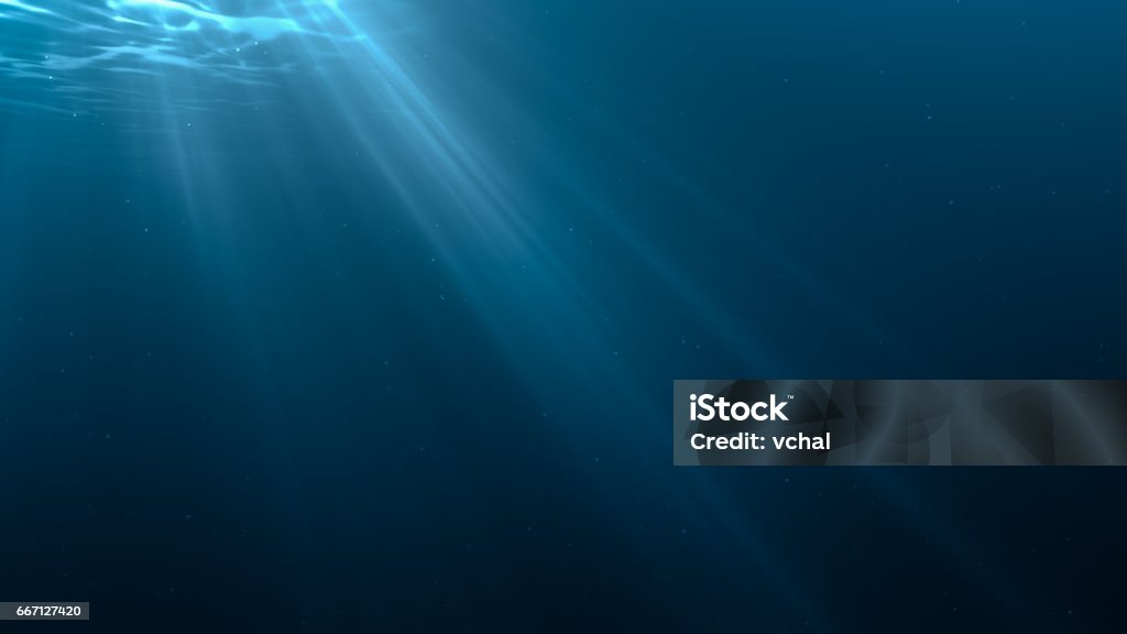 Raggi di luce nella scena sottomarina. Illustrazione renderizzati in 3D. - Illustrazione stock royalty-free di Subacqueo