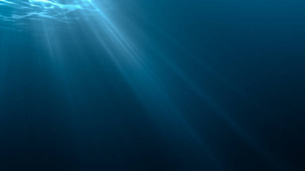 stockillustraties, clipart, cartoons en iconen met lichtstralen in onderwater scène. 3d illustratie weergegeven. - ocean under water