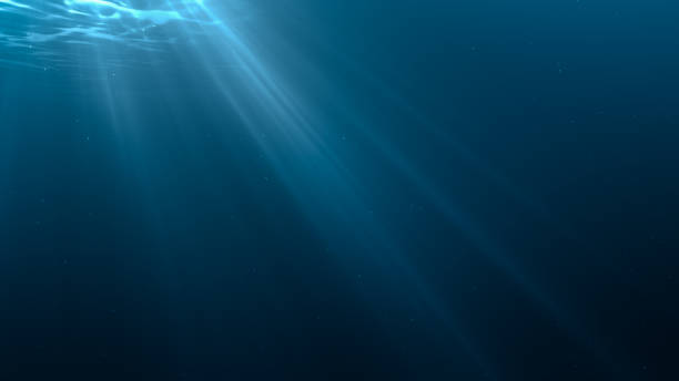 ilustrações de stock, clip art, desenhos animados e ícones de light rays in underwater scene. 3d rendered illustration. - below the surface