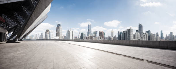 istock empty floor with modern cityscape and skyline 667127880