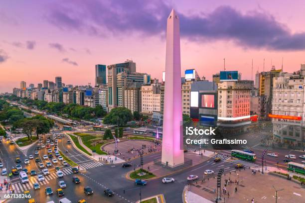 Argentina Buenos Aires Dawn At Center With Rush Hour Stock Photo - Download Image Now