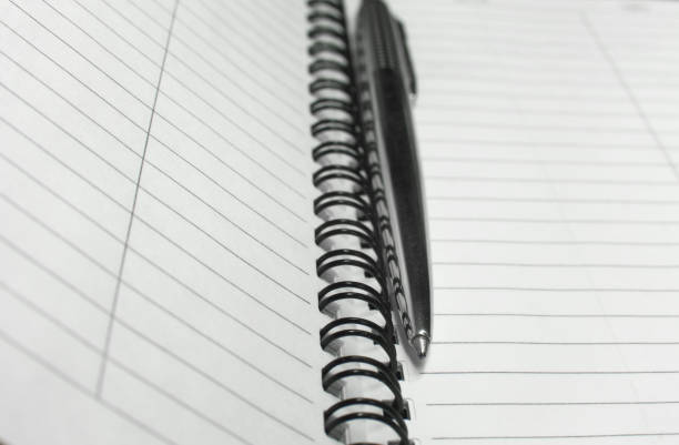 istock Metallic ball pen on office spiral notebook (manual focus on the pen tip) close up 667144796