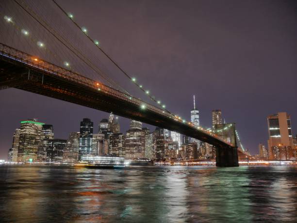 istock Brooklyn bridge and lower Manhattan skyline at night view from DUMBO 667155332