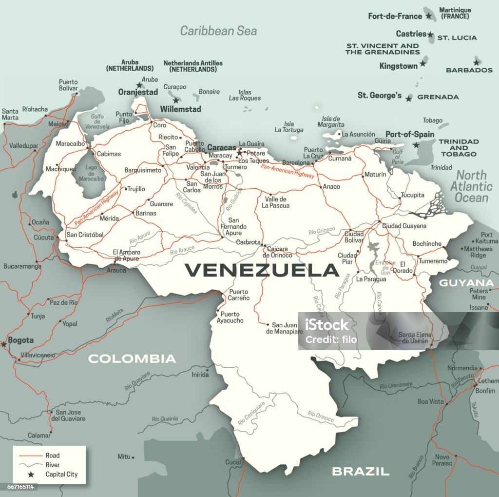 Venezuela City Road And River Map Stock Illustration Download Image