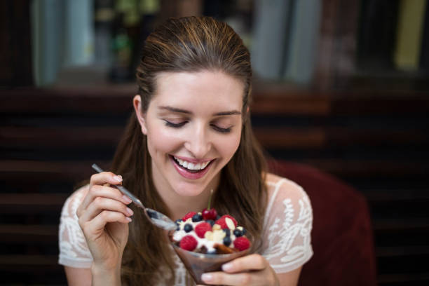 istock Happy woman having desert 667173224