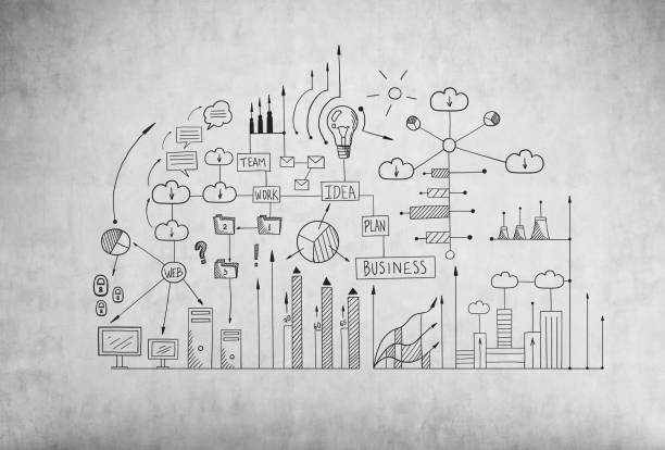 istock Black business scheme on a concrete wall 667183398