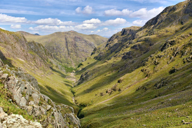 Lost Valley, Glencoe, Scotland with ridge and steep slopes stock photo