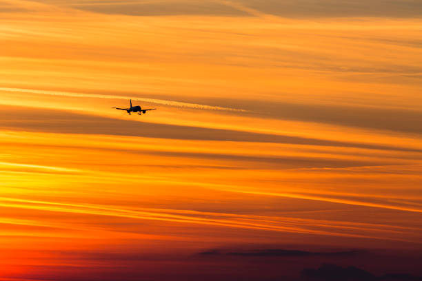 Final Approach for Landing at Sunset, Munich Airport, Germany