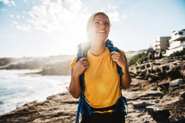 istock Blond girl student hikes 667187428
