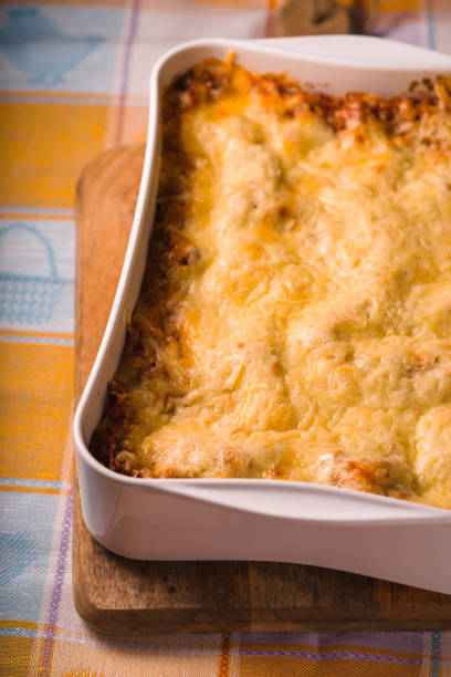 istock Lasagne cooked at home in large form for baking on stand 667187468