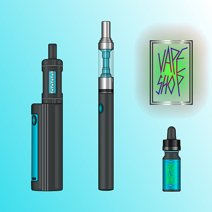Vape shop glossy set e-cigarette vector glossy icons pinky art