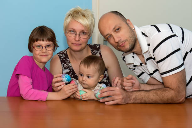 Family having breakfast on Easter day.