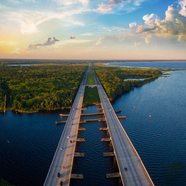 Aerial photo of St. Johns River and Interstate I4 in Florida Aerial photo of St. Johns River and Interstate I4 in Florida. johns stock pictures, royalty-free photos & images