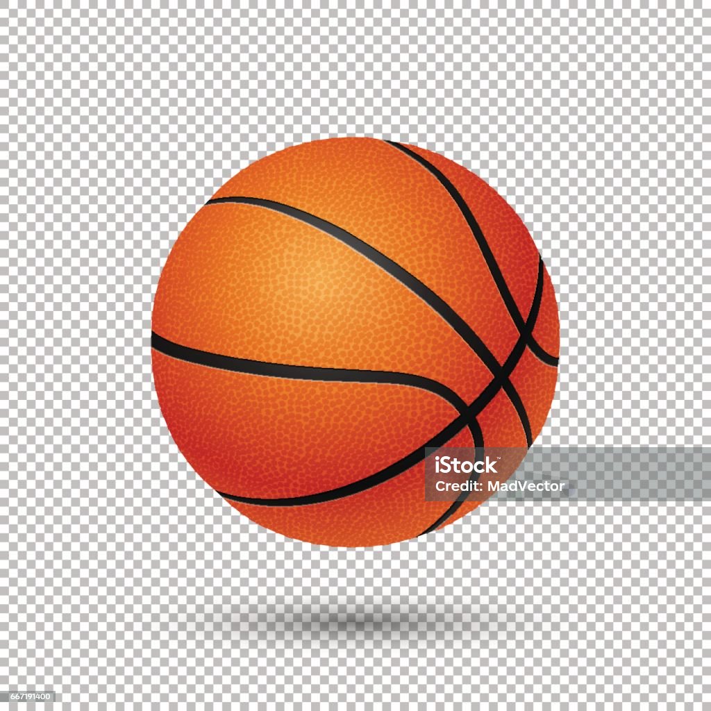 Vector realista volando basketball acercamiento aislado sobre fondo transparente. Plantilla de diseño en EPS10 - arte vectorial de Baloncesto libre de derechos