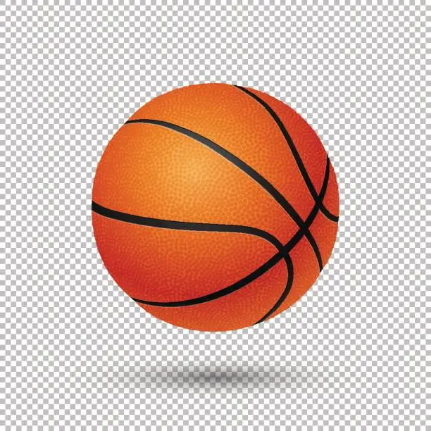 Vector illustration of Vector realistic flying basketball closeup isolated on transparent background. Design template in EPS10