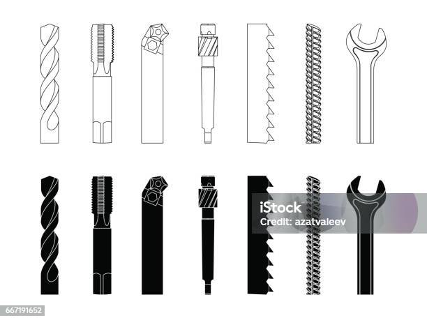 Drill Bit Screwcutter Milling Cutter Saw Armature Wrench Vector Illustration Set Stock Illustration - Download Image Now